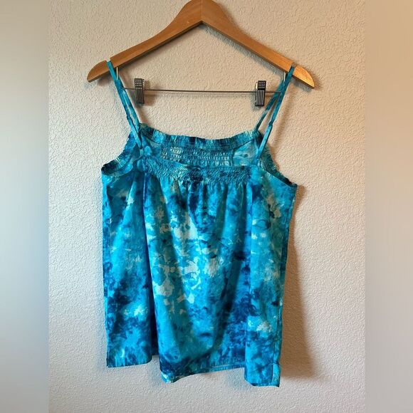 Lands end 10/12 Women’s blue ruffle spaghetti strap Tie-Dye tank 100% cotton - Picture 4 of 5